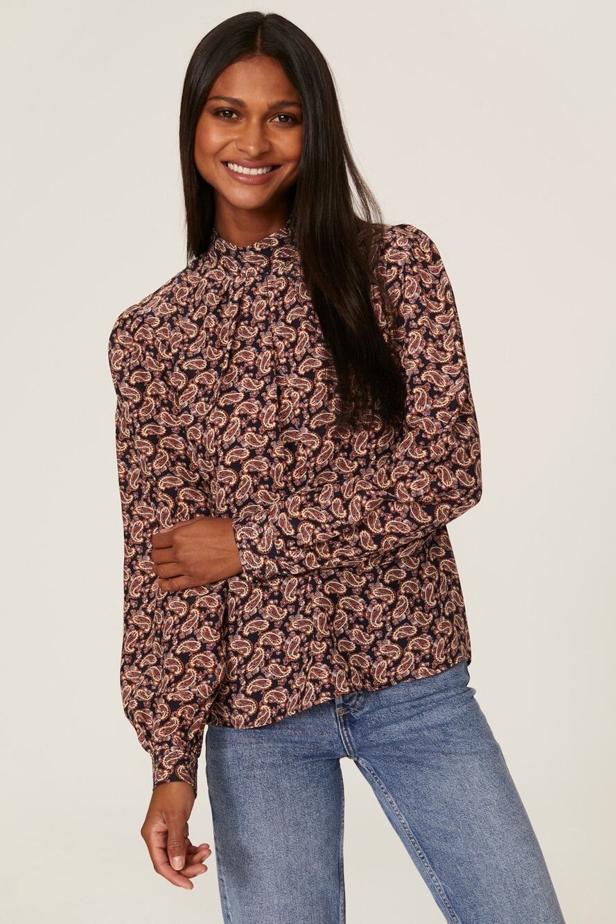 Vanessa Bruno Paolo Paisley Print Long Sleeve Mock Neck Silk Blend Top Size 8